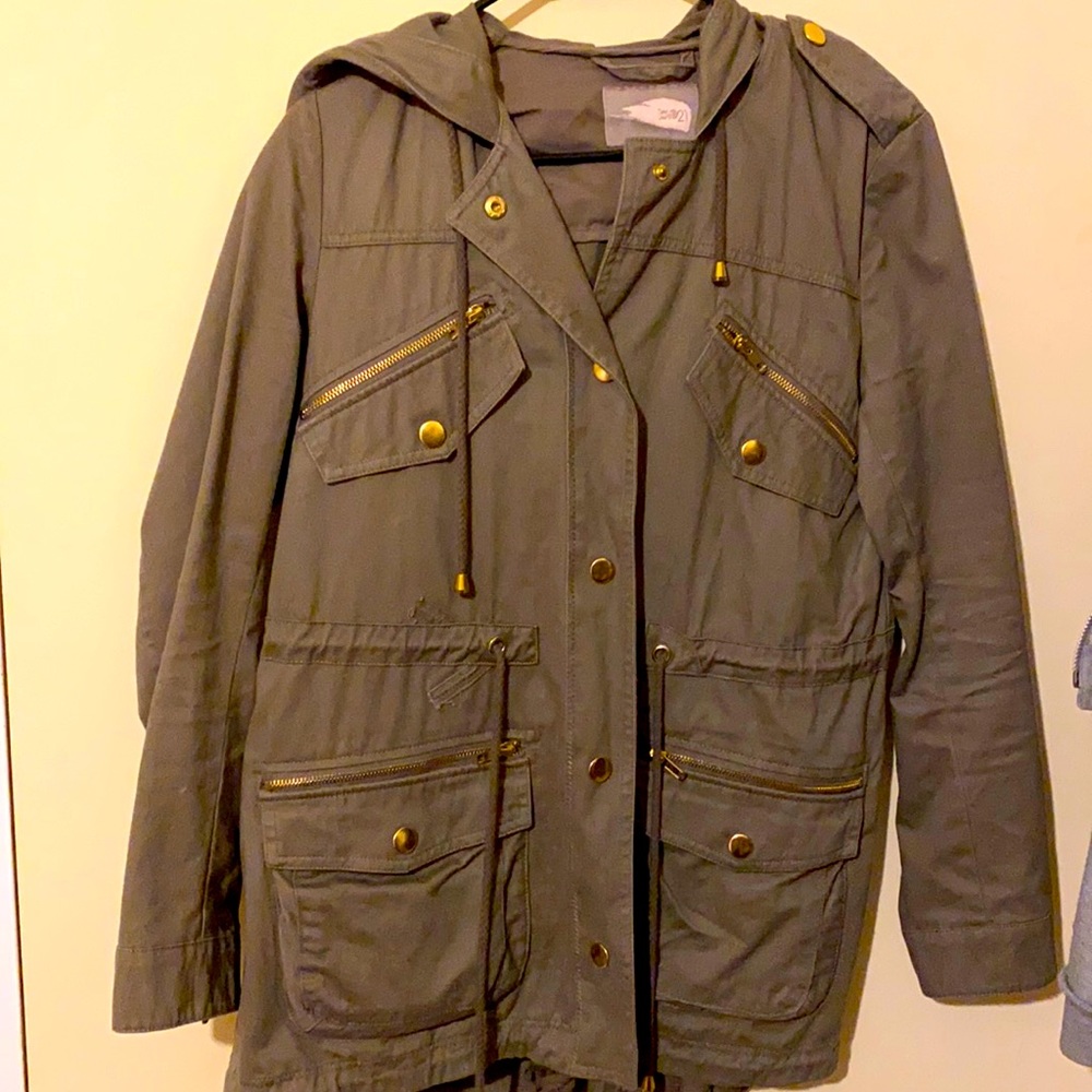 Forever green cargo jacket with drawstring